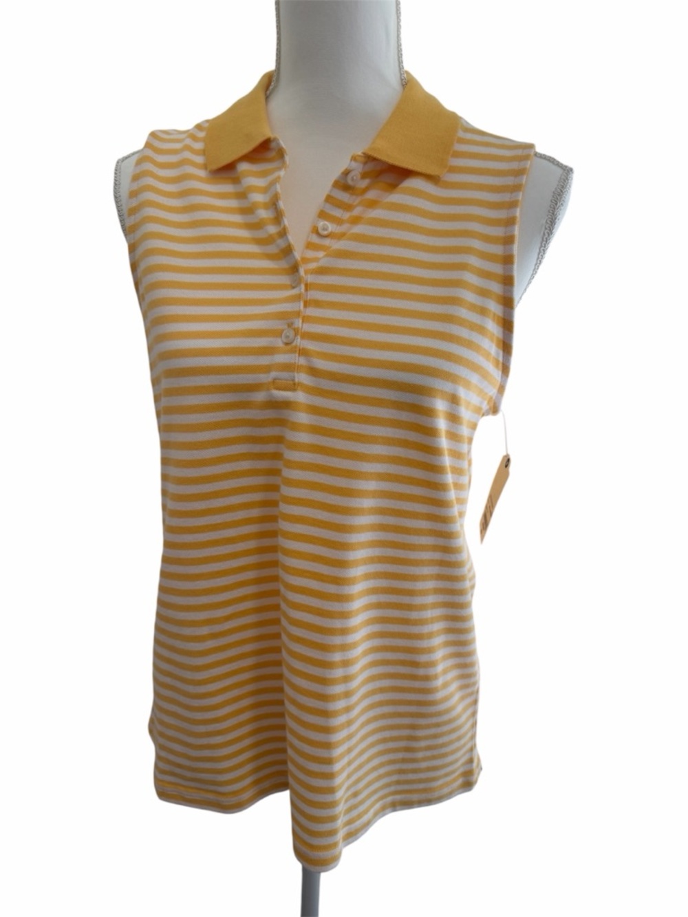St. John's Bay Yellow and White Striped Polo Tank